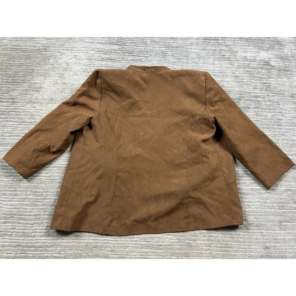R&K Original Jacket Womens 14 Brown Polyester Open Front Faux Suede Feel‎